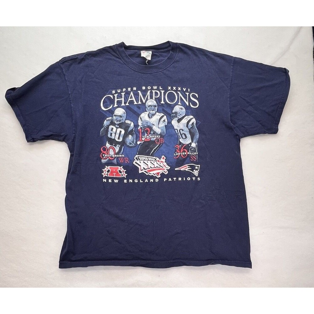 Majestic Athletic NFL New England Patriots SB XXXVI Champions Player‎ Tee Sz XXL